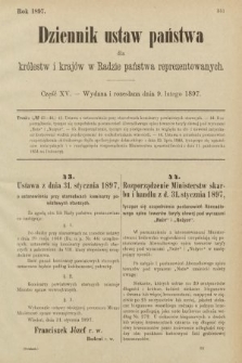 Dziennik Ustaw Państwa dla Królestw i Krajów w Radzie Państwa Reprezentowanych. 1897, nr 15