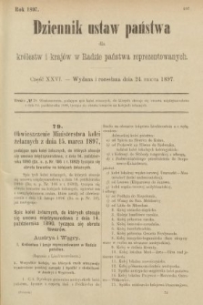 Dziennik Ustaw Państwa dla Królestw i Krajów w Radzie Państwa Reprezentowanych. 1897, nr 26