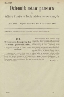 Dziennik Ustaw Państwa dla Królestw i Krajów w Radzie Państwa Reprezentowanych. 1897, nr 92