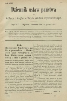 Dziennik Ustaw Państwa dla Królestw i Krajów w Radzie Państwa Reprezentowanych. 1897, nr 110