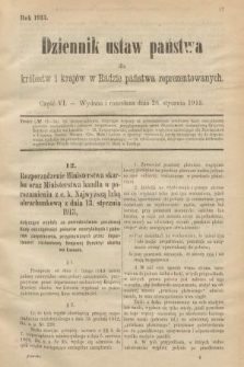 Dziennik Ustaw Państwa dla Królestw i Krajów w Radzie Państwa Reprezentowanych. 1913, nr 6