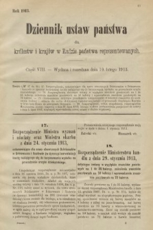 Dziennik Ustaw Państwa dla Królestw i Krajów w Radzie Państwa Reprezentowanych. 1913, nr 8