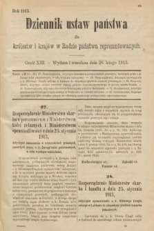 Dziennik Ustaw Państwa dla Królestw i Krajów w Radzie Państwa Reprezentowanych. 1913, nr 13
