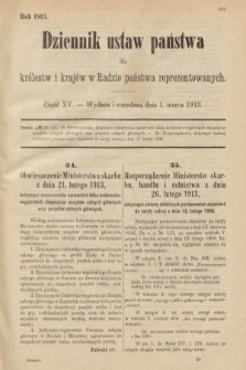 Dziennik Ustaw Państwa dla Królestw i Krajów w Radzie Państwa Reprezentowanych. 1913, nr 15