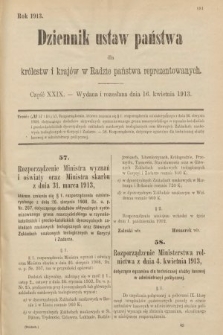 Dziennik Ustaw Państwa dla Królestw i Krajów w Radzie Państwa Reprezentowanych. 1913, nr 29