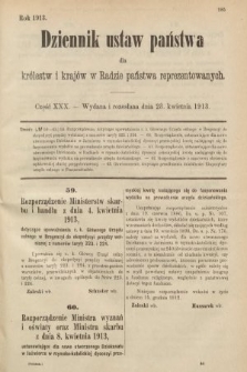 Dziennik Ustaw Państwa dla Królestw i Krajów w Radzie Państwa Reprezentowanych. 1913, nr 30