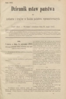 Dziennik Ustaw Państwa dla Królestw i Krajów w Radzie Państwa Reprezentowanych. 1913, nr 41
