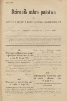 Dziennik Ustaw Państwa dla Królestw i Krajów w Radzie Państwa Reprezentowanych. 1913, nr 42
