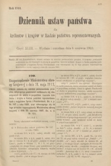 Dziennik Ustaw Państwa dla Królestw i Krajów w Radzie Państwa Reprezentowanych. 1913, nr 43