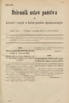 Dziennik Ustaw Państwa dla Królestw i Krajów w Radzie Państwa Reprezentowanych. 1913, nr 45