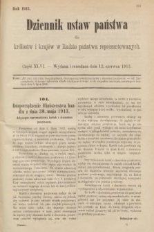Dziennik Ustaw Państwa dla Królestw i Krajów w Radzie Państwa Reprezentowanych. 1913, nr 46
