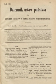 Dziennik Ustaw Państwa dla Królestw i Krajów w Radzie Państwa Reprezentowanych. 1913, nr 47