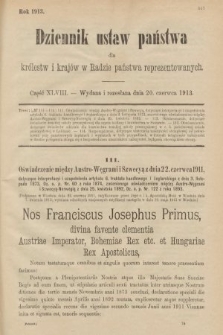 Dziennik Ustaw Państwa dla Królestw i Krajów w Radzie Państwa Reprezentowanych. 1913, nr 48