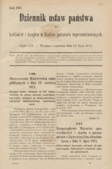 Dziennik Ustaw Państwa dla Królestw i Krajów w Radzie Państwa Reprezentowanych. 1913, nr 59