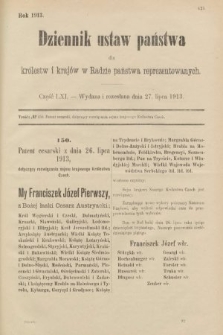Dziennik Ustaw Państwa dla Królestw i Krajów w Radzie Państwa Reprezentowanych. 1913, nr 61