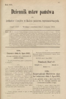 Dziennik Ustaw Państwa dla Królestw i Krajów w Radzie Państwa Reprezentowanych. 1913, nr 62