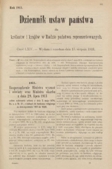Dziennik Ustaw Państwa dla Królestw i Krajów w Radzie Państwa Reprezentowanych. 1913, nr 64