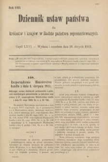 Dziennik Ustaw Państwa dla Królestw i Krajów w Radzie Państwa Reprezentowanych. 1913, nr 66