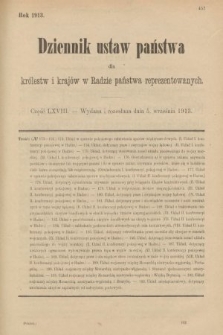 Dziennik Ustaw Państwa dla Królestw i Krajów w Radzie Państwa Reprezentowanych. 1913, nr 68