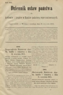 Dziennik Ustaw Państwa dla Królestw i Krajów w Radzie Państwa Reprezentowanych. 1913, nr 71