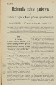 Dziennik Ustaw Państwa dla Królestw i Krajów w Radzie Państwa Reprezentowanych. 1913, nr 88