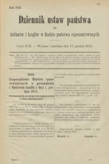 Dziennik Ustaw Państwa dla Królestw i Krajów w Radzie Państwa Reprezentowanych. 1913, nr 92