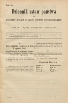 Dziennik Ustaw Państwa dla Królestw i Krajów w Radzie Państwa Reprezentowanych. 1904, nr 3