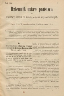 Dziennik Ustaw Państwa dla Królestw i Krajów w Radzie Państwa Reprezentowanych. 1904, nr 5
