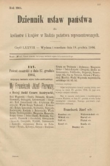 Dziennik Ustaw Państwa dla Królestw i Krajów w Radzie Państwa Reprezentowanych. 1904, nr 78
