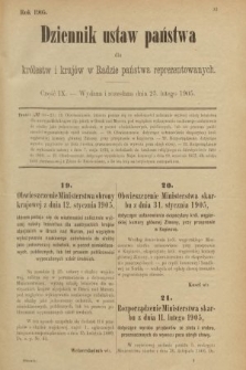Dziennik Ustaw Państwa dla Królestw i Krajów w Radzie Państwa Reprezentowanych. 1905, nr 9