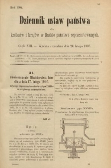 Dziennik Ustaw Państwa dla Królestw i Krajów w Radzie Państwa Reprezentowanych. 1905, nr 13