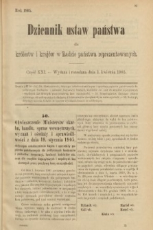 Dziennik Ustaw Państwa dla Królestw i Krajów w Radzie Państwa Reprezentowanych. 1905, nr 21