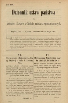 Dziennik Ustaw Państwa dla Królestw i Krajów w Radzie Państwa Reprezentowanych. 1905, nr 31