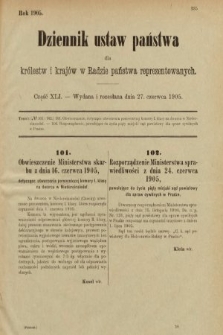 Dziennik Ustaw Państwa dla Królestw i Krajów w Radzie Państwa Reprezentowanych. 1905, nr 41