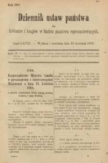 Dziennik Ustaw Państwa dla Królestw i Krajów w Radzie Państwa Reprezentowanych. 1918, nr 68