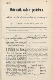Dziennik Ustaw Państwa dla Królestw i Krajów w Radzie Państwa Reprezentowanych. 1914, nr 11
