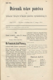Dziennik Ustaw Państwa dla Królestw i Krajów w Radzie Państwa Reprezentowanych. 1914, nr 16