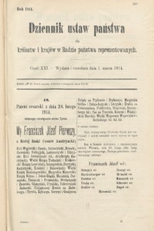Dziennik Ustaw Państwa dla Królestw i Krajów w Radzie Państwa Reprezentowanych. 1914, nr 21