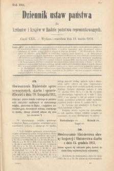 Dziennik Ustaw Państwa dla Królestw i Krajów w Radzie Państwa Reprezentowanych. 1914, nr 22