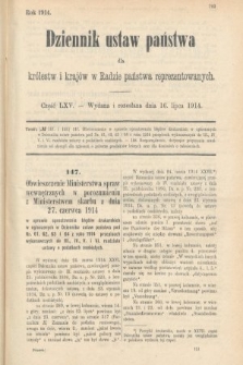 Dziennik Ustaw Państwa dla Królestw i Krajów w Radzie Państwa Reprezentowanych. 1914, nr 65
