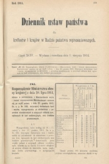 Dziennik Ustaw Państwa dla Królestw i Krajów w Radzie Państwa Reprezentowanych. 1914, nr 94