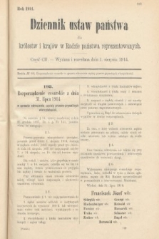 Dziennik Ustaw Państwa dla Królestw i Krajów w Radzie Państwa Reprezentowanych. 1914, nr 102