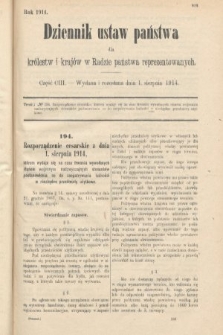 Dziennik Ustaw Państwa dla Królestw i Krajów w Radzie Państwa Reprezentowanych. 1914, nr 103