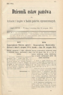Dziennik Ustaw Państwa dla Królestw i Krajów w Radzie Państwa Reprezentowanych. 1914, nr 118