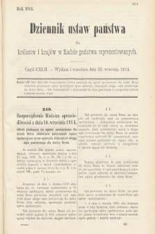 Dziennik Ustaw Państwa dla Królestw i Krajów w Radzie Państwa Reprezentowanych. 1914, nr 142