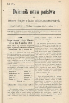 Dziennik Ustaw Państwa dla Królestw i Krajów w Radzie Państwa Reprezentowanych. 1914, nr 181