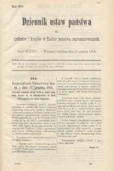 Dziennik Ustaw Państwa dla Królestw i Krajów w Radzie Państwa Reprezentowanych. 1914, nr 185