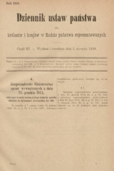 Dziennik Ustaw Państwa dla Królestw i Krajów w Radzie Państwa Reprezentowanych. 1916, nr 3