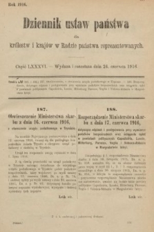 Dziennik Ustaw Państwa dla Królestw i Krajów w Radzie Państwa Reprezentowanych. 1916, nr 86