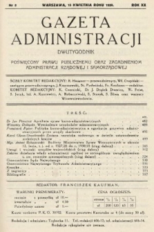 Gazeta Administracji : dwutygodnik poświęcony prawu publicznemu oraz zagadnieniom administracji rządowej i samorządowej. 1938, nr 8